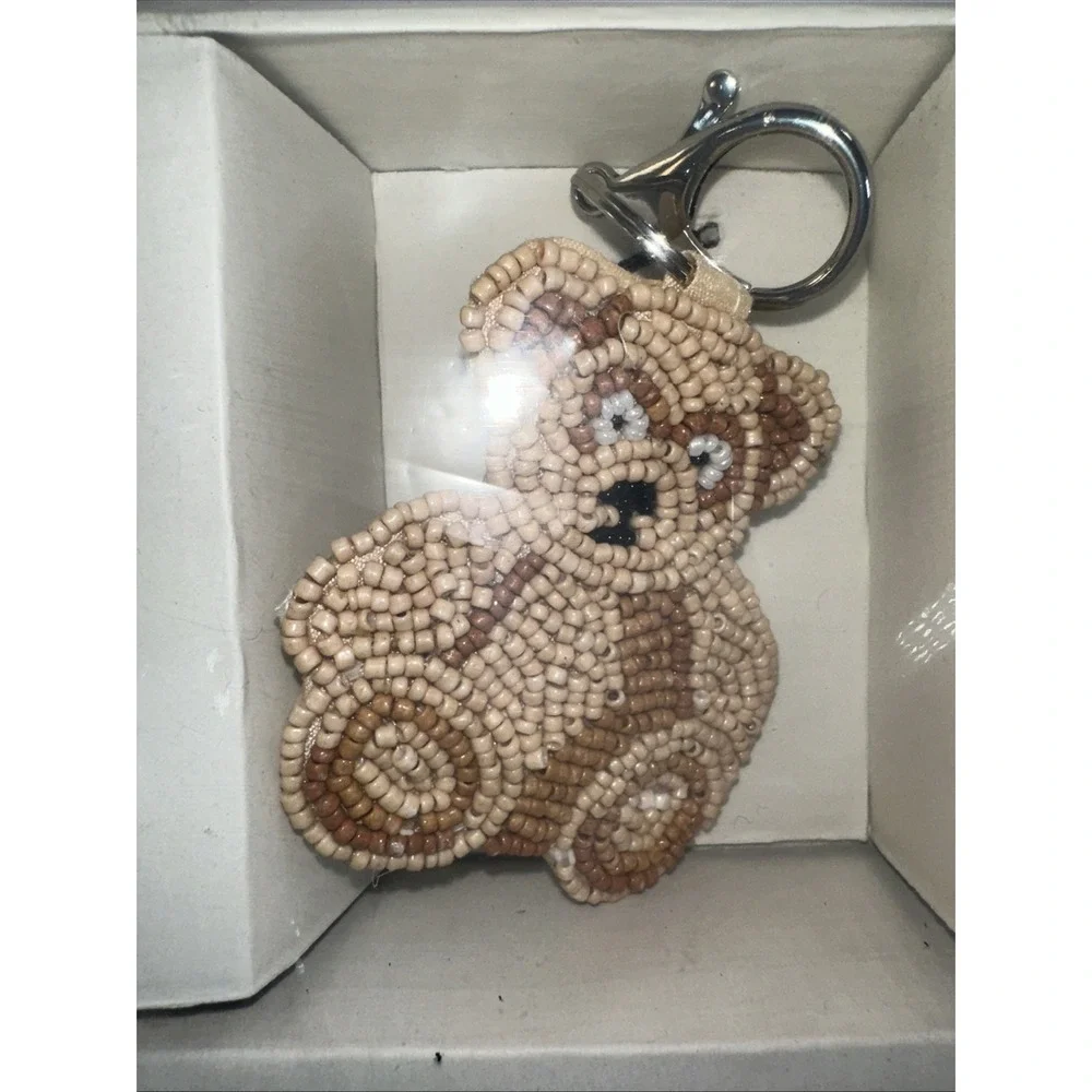 Rachel Zoe Beaded Teddy Bear 3 PC Gift Set Silver Clutch Card Case Bag Charm NIB